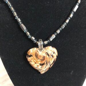 Handcrafted Glass Blown Heart Pendant Beaded Chain